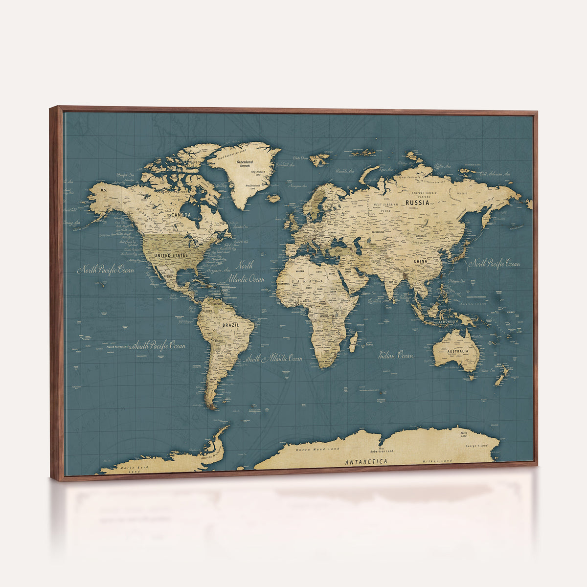 99599383-MGV-CV-36X24 - Minimal Vintage World Map Canvas Wall Art Print, Neutral