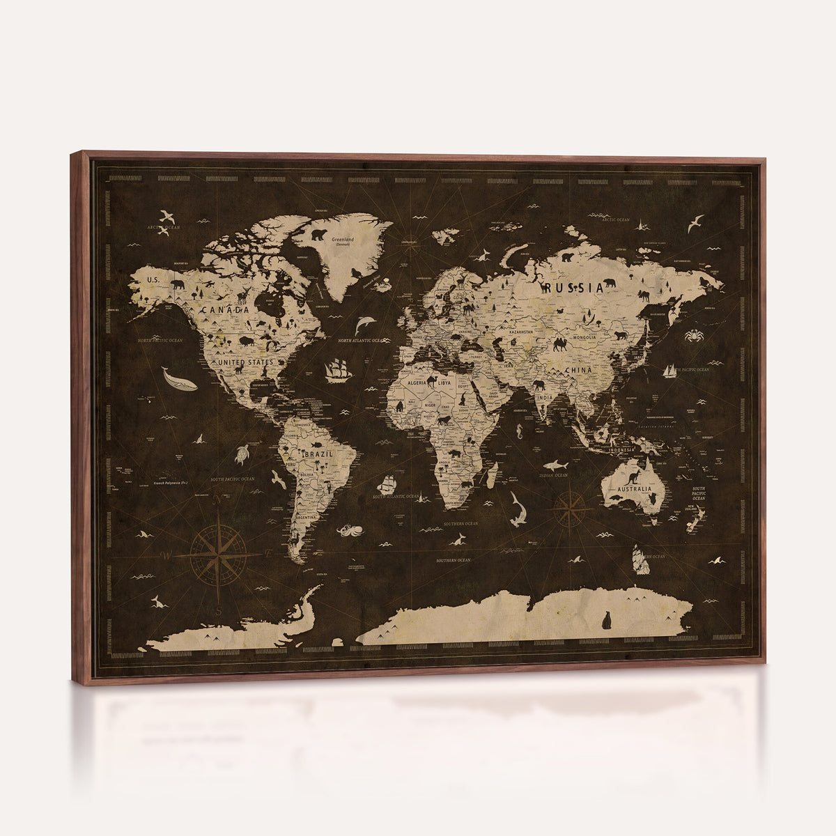 44276398-MGV-CV-36X24 - World Map Wall Art Canvas Print, Modern Decorative Framed Map Artwork Prints for Living Room, Office, Bedroom Wall Decor