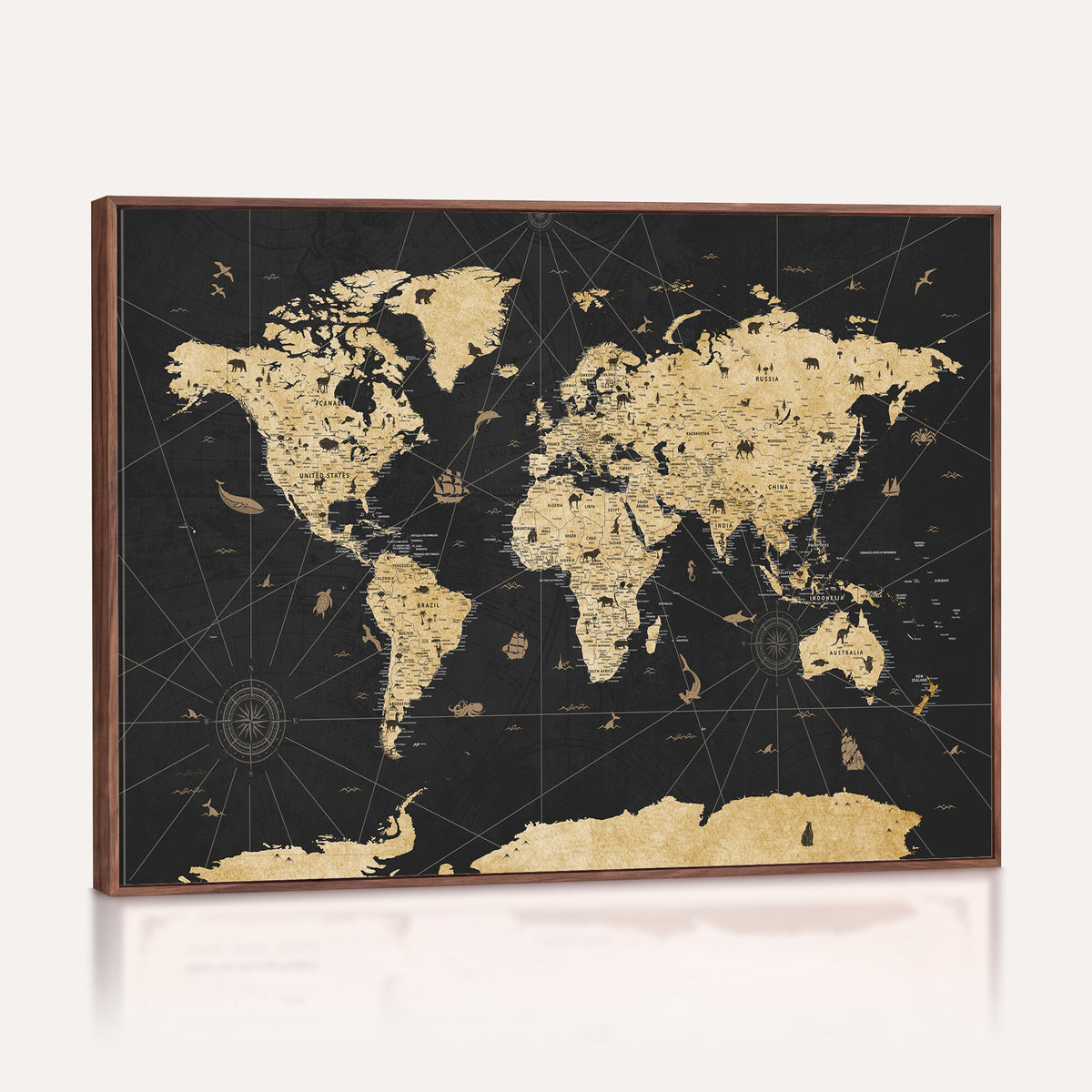 80270976-MGV-CV-36X24 - World Map Wall Art Canvas Print, Modern Decorative Framed Map Artwork Prints for Living Room, Office, Bedroom Wall Decor