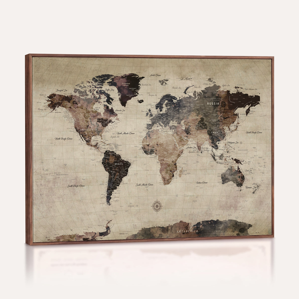 60560672-MGV-CV-36X24 - World Map Wall Art Canvas Print, Modern Decorative Framed Map Artwork Prints for Living Room, Office, Bedroom Wall Decor