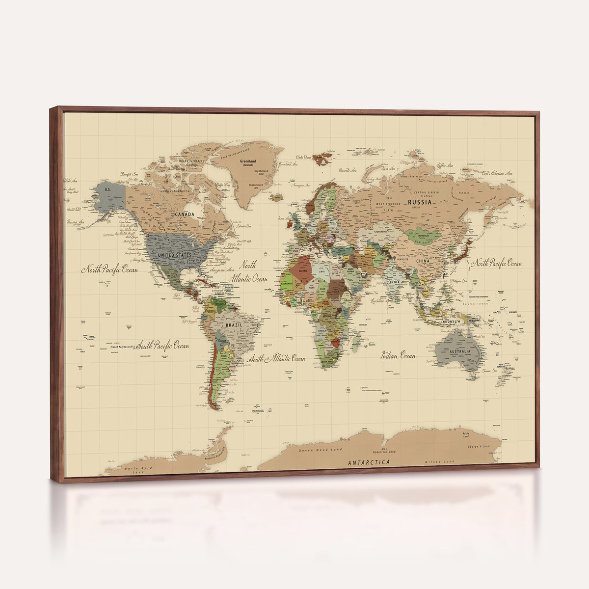 31407854-MGV-CV-36X24 - World Map Wall Art Canvas Print, Modern Decorative Framed Map Artwork Prints for Living Room, Office, Bedroom Wall Decor