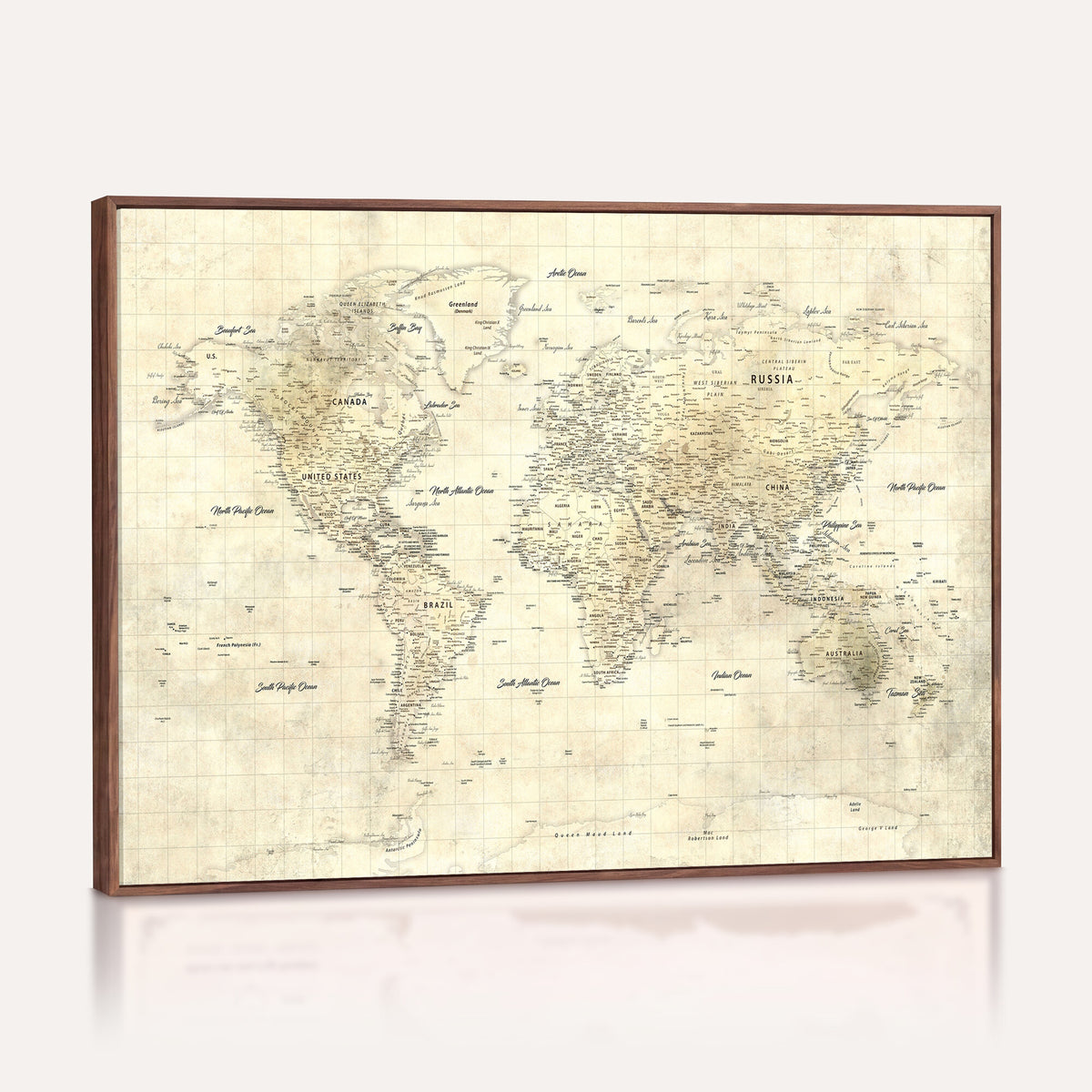 17101439-MGV-CV-36X24 - World Map Wall Art Canvas Print, Modern Decorative Framed Map Artwork Prints for Living Room, Office, Bedroom Wall Decor