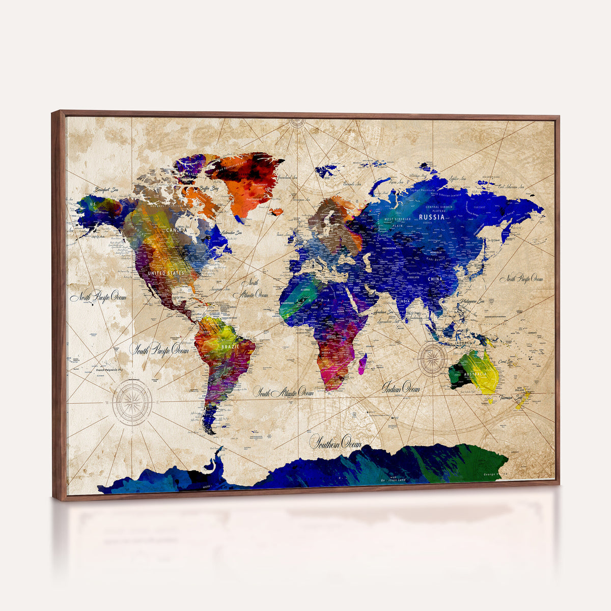 26284075-MGV-CV-36X24 - World Map Wall Art Canvas Print, Modern Decorative Framed Map Artwork Prints for Living Room, Office, Bedroom Wall Decor