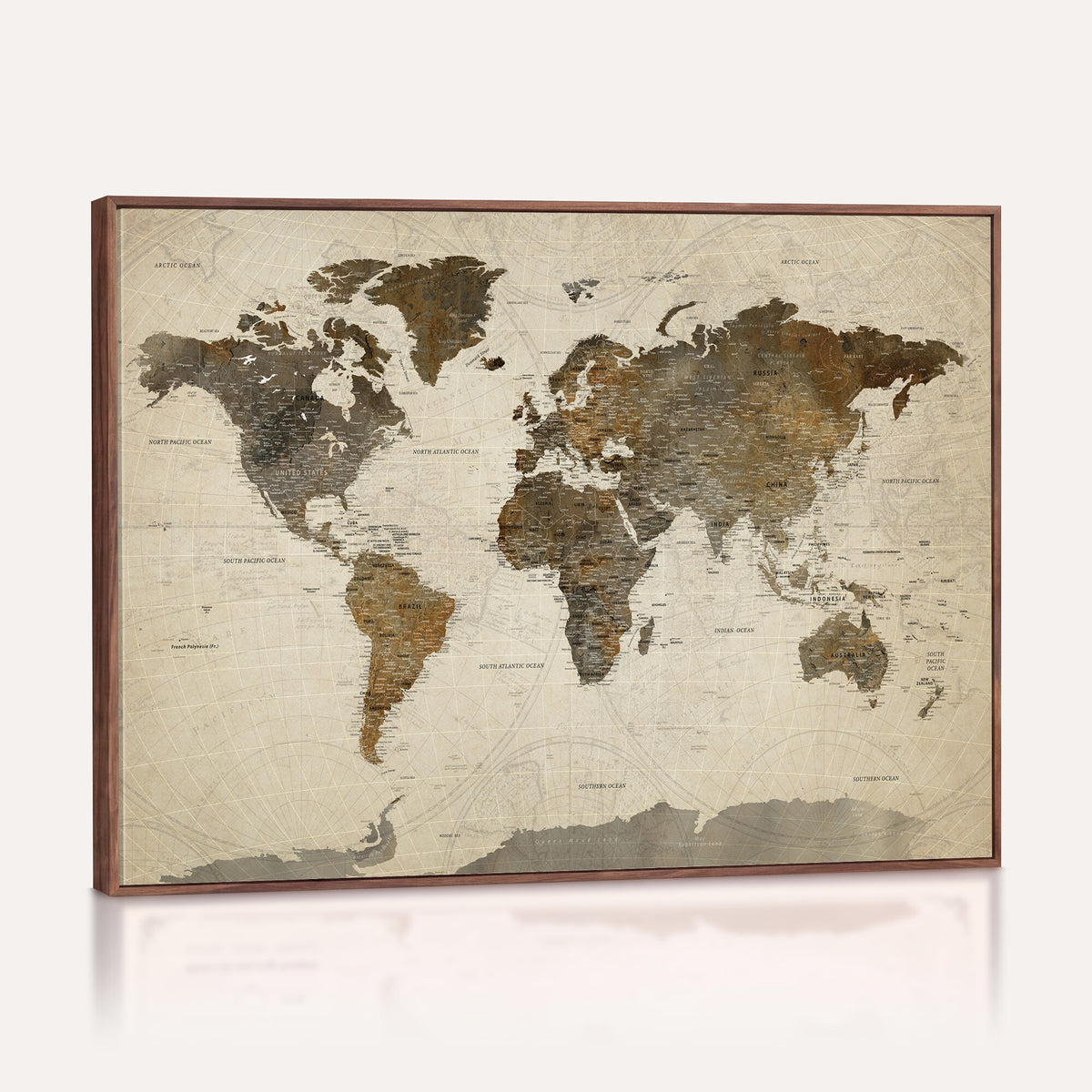 49623468-MGV-CV-36X24 - World Map Wall Art Canvas Print, Modern Decorative Framed Map Artwork Prints for Living Room, Office, Bedroom Wall Decor