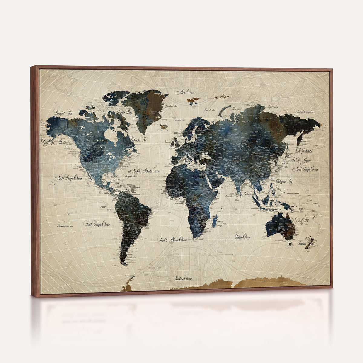 72927803-MGV-CV-36X24 - World Map Wall Art Canvas Print, Modern Decorative Framed Map Artwork Prints for Living Room, Office, Bedroom Wall Decor