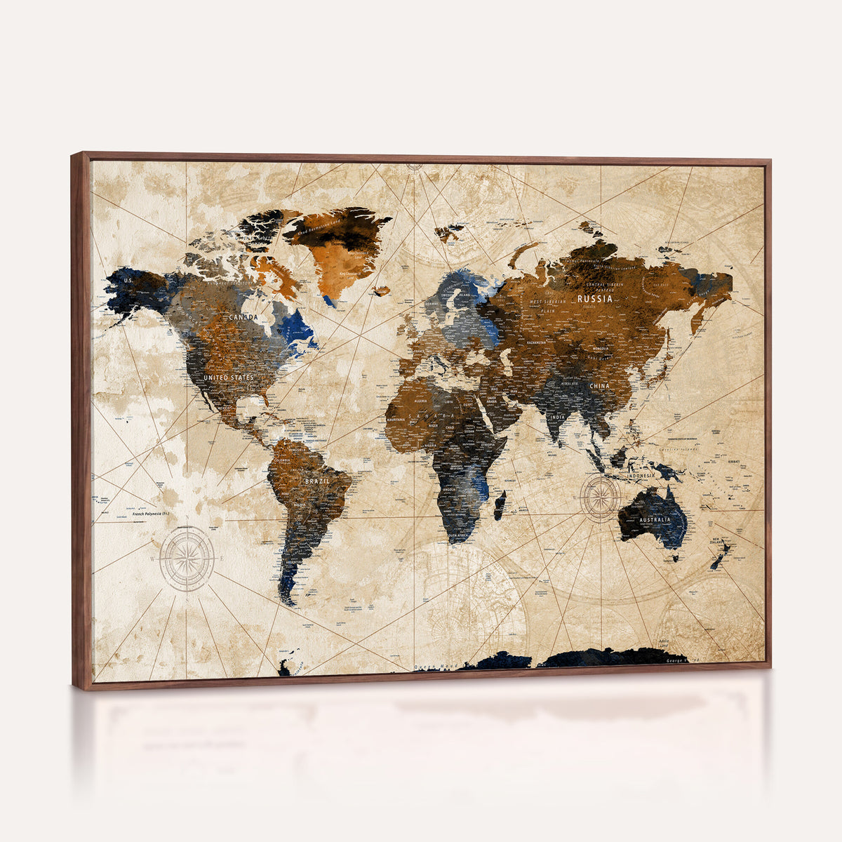 15727090-MGV-CV-36X24 - World Map Wall Art Canvas Print, Modern Decorative Framed Map Artwork Prints for Living Room, Office, Bedroom Wall Decor