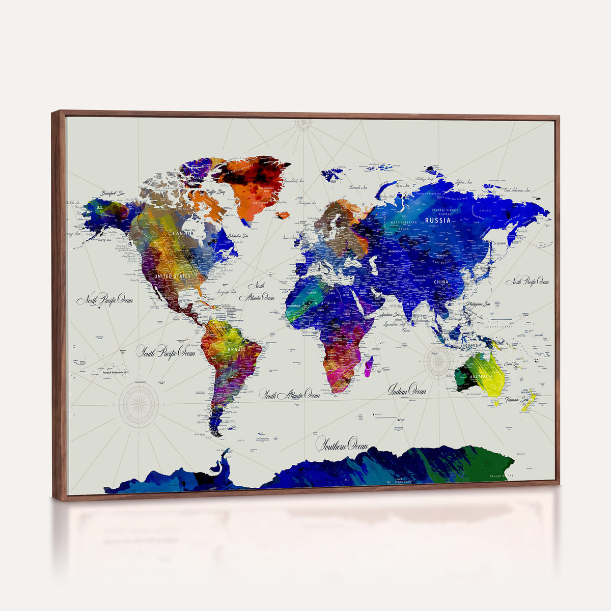 49670038-MGV-CV-36X24 - World Map Wall Art Canvas Print, Modern Decorative Framed Map Artwork Prints for Living Room, Office, Bedroom Wall Decor
