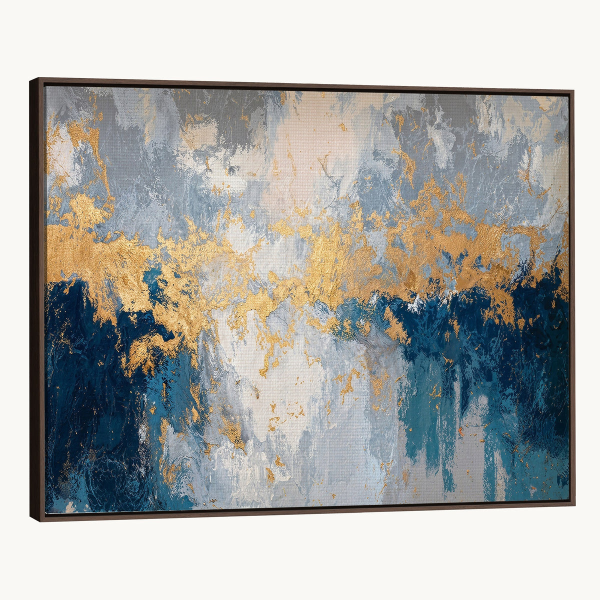 65386119-MGV-CV-24X16 - Blue Gold Abstract Large Framed Canvas Wall Art, Modern Luxury Print