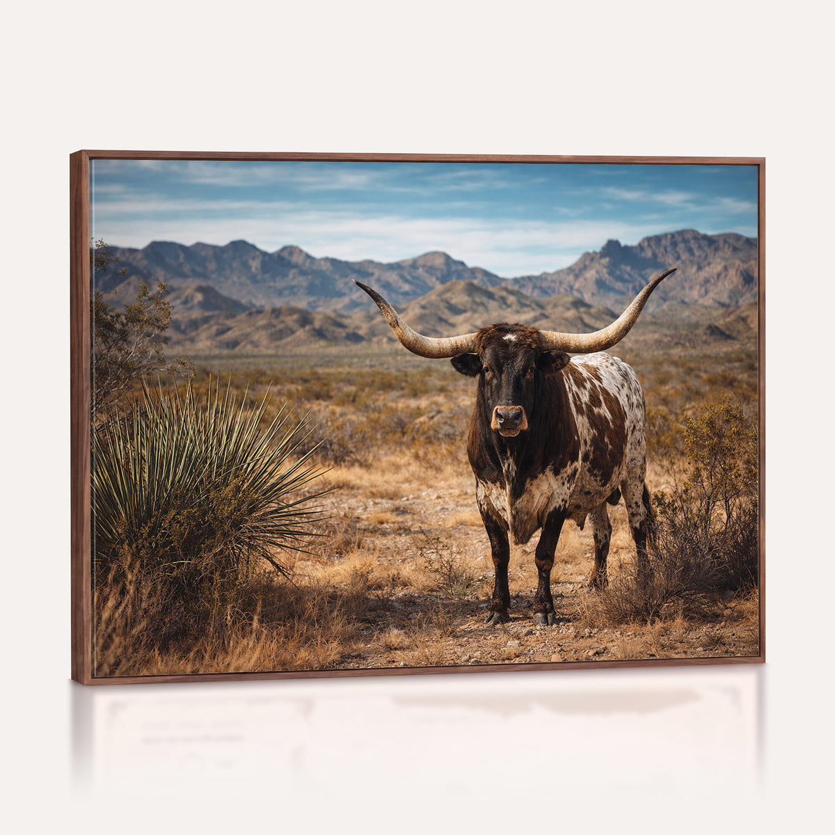 17622011S-MGV-CV-36X24 - Texas Longhorn Bull Wall Art Canvas Print, Western Farmhouse Cowboy Decor, Rustic Texas Ranch Cattle Artwork for Living Room Bedroom Office, Framed Wall Decor