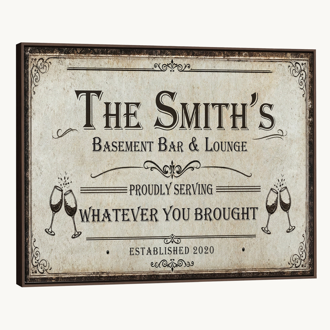 Custom Basement Bar & Lounge Sign Canvas, Personalized Family Name Art