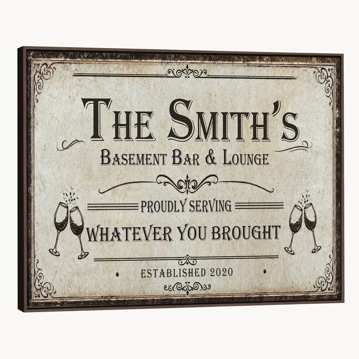 Custom Basement Bar & Lounge Sign Canvas, Personalized Family Name Art