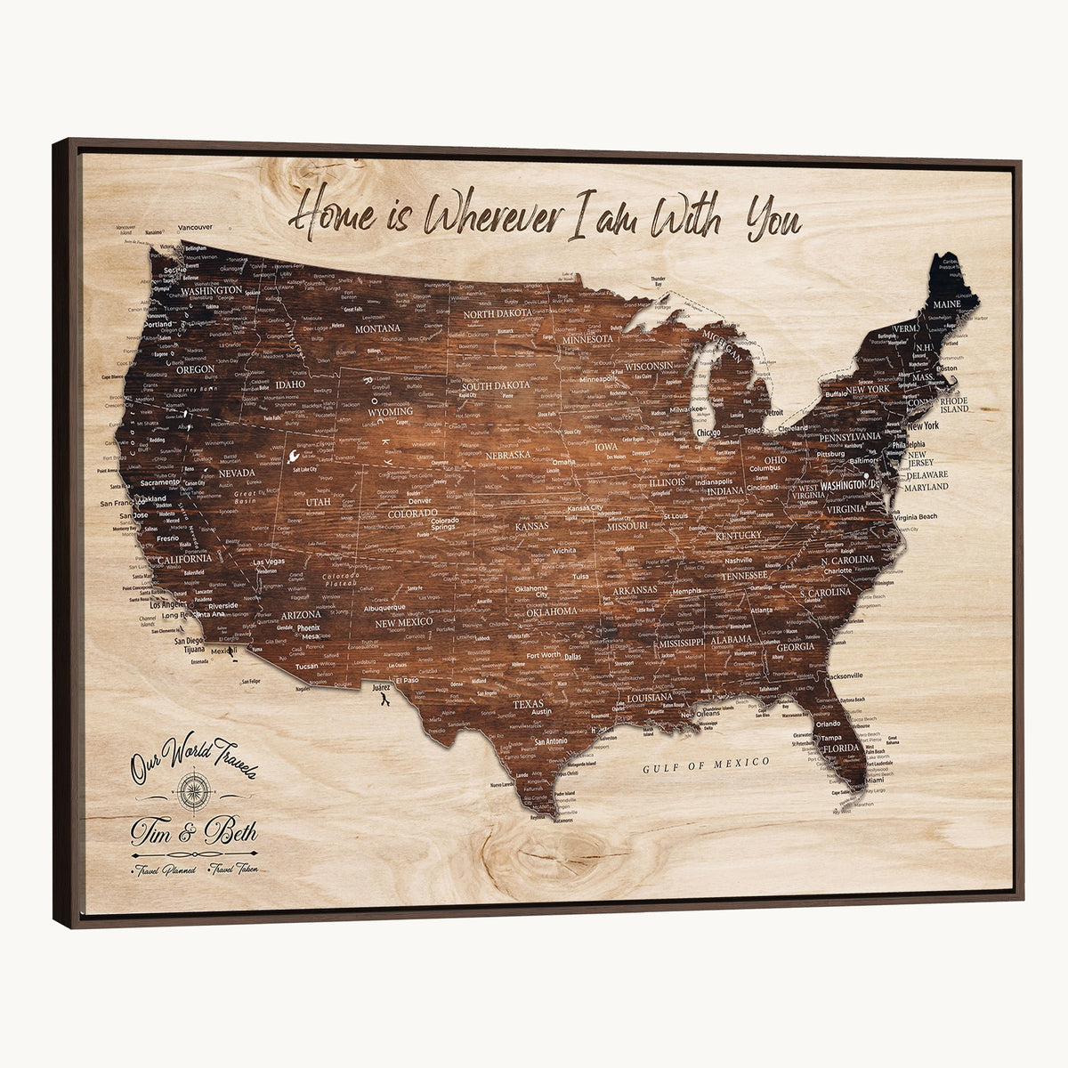 16274332-_Poster-30x20 - Personalized Beige Push Pin USA Map Canvas Print, 50 State Bucket List Map, Home Office and Entryway Decor