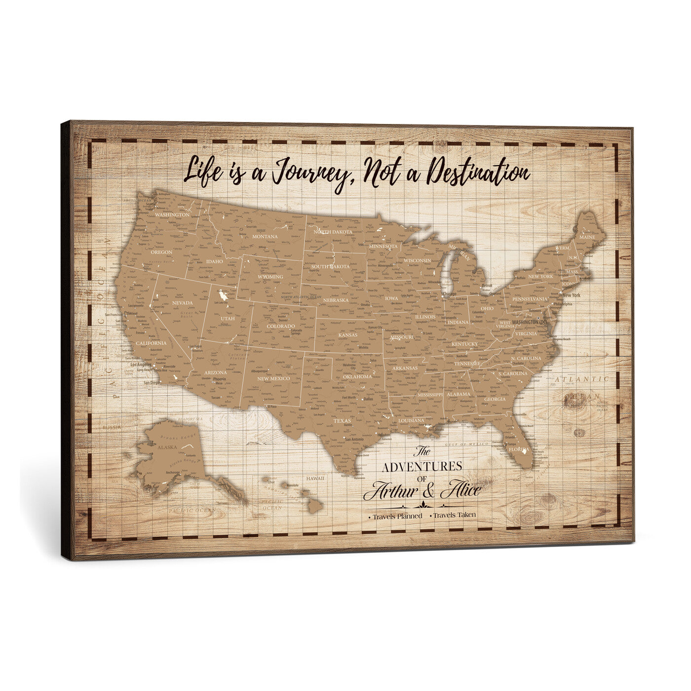 19102499-MGV-CV-36X24 - Personalized USA Push Pin Travel Map, Custom United States Map, Push Pin Map, USA Bucket List Map, Anniversary Gift | Couple Travel Map Wall Art