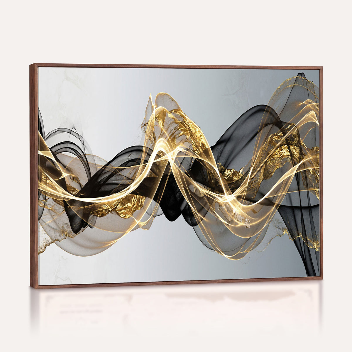 79483321DL-MGV-CV-36X24 - Black and Gold Abstract Wall Art, Modern Wave Canvas Print, Elegant Flowing Smoke Art, Luxury Living Room Decor