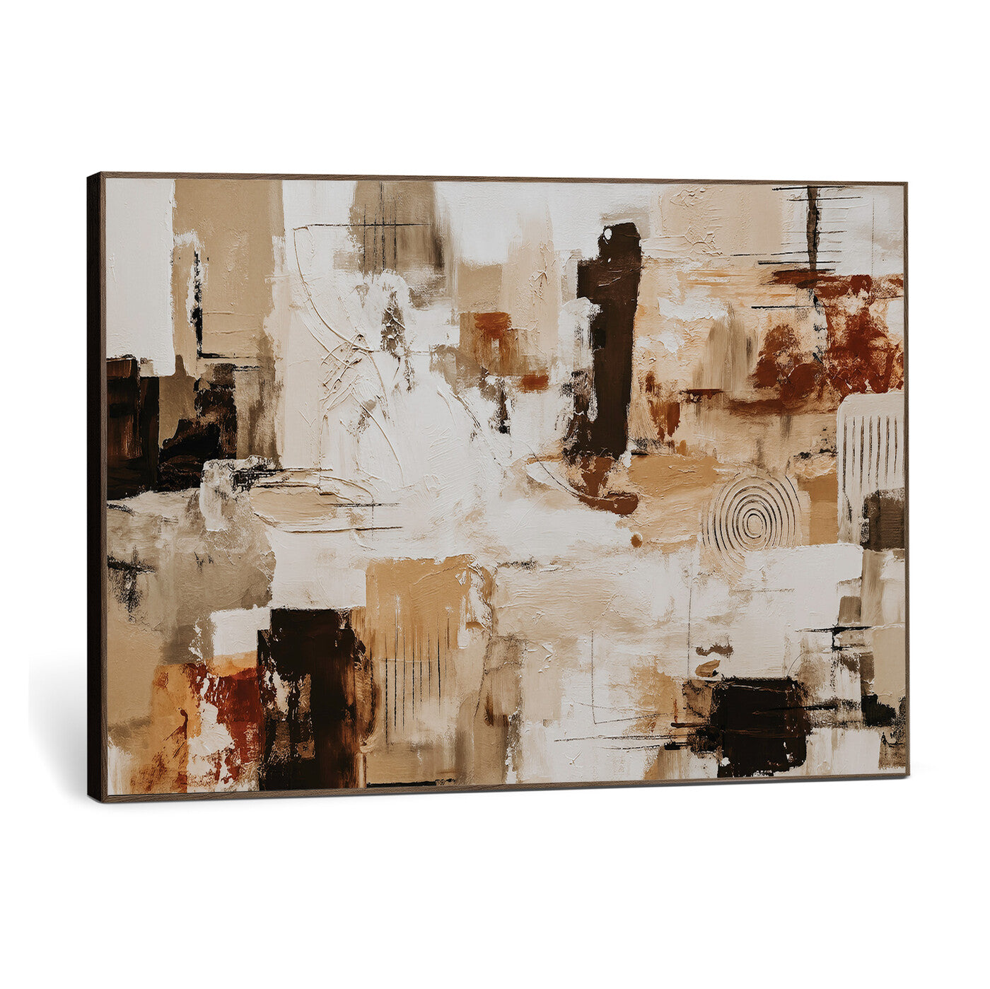 26560159-MGV-CV-36X24 - Blue Teal Abstract Canvas Wall Art, Modern Textured Painting Print, Navy Orange White Contemporary Art, Neutral Living Room Decor, Office Art