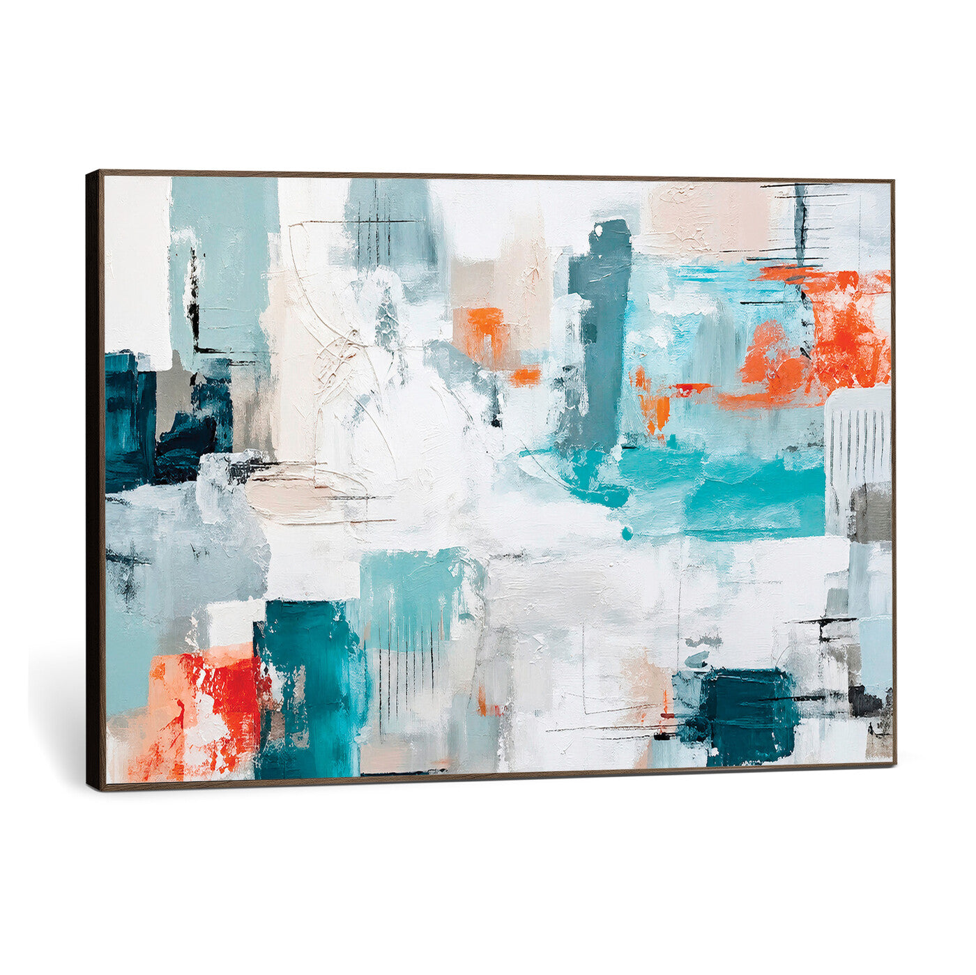 98638479-MGV-CV-36X24 - Blue Teal Abstract Canvas Wall Art | Modern Textured Painting Print, Navy Orange White Contemporary Art, Neutral Living Room Decor, Office Art