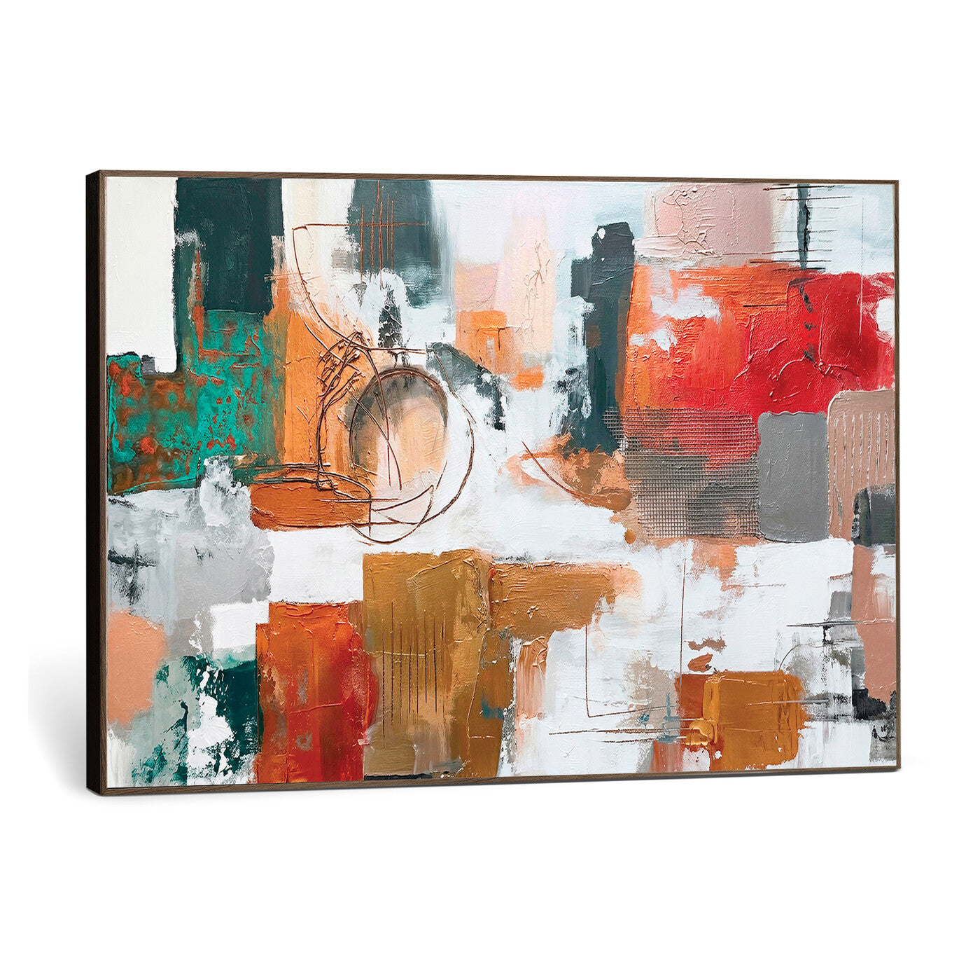 50720312-MGV-CV-36X24 - Blue Teal Abstract Canvas Wall Art | Modern Textured Painting Print, Navy Orange White Contemporary Art, Neutral Living Room Decor, Office Art.
