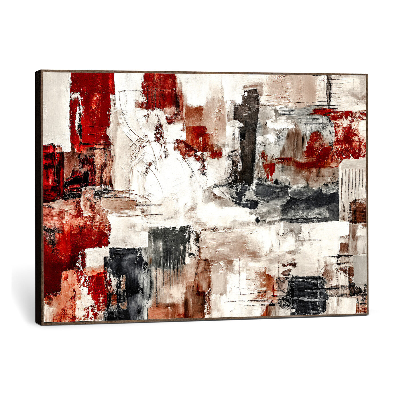 53022468-MGV-CV-36X24 - Blue Teal Abstract Canvas Wall Art, Modern Textured Painting Print, Navy Orange White Contemporary Art, Neutral Living Room Decor, Office Art