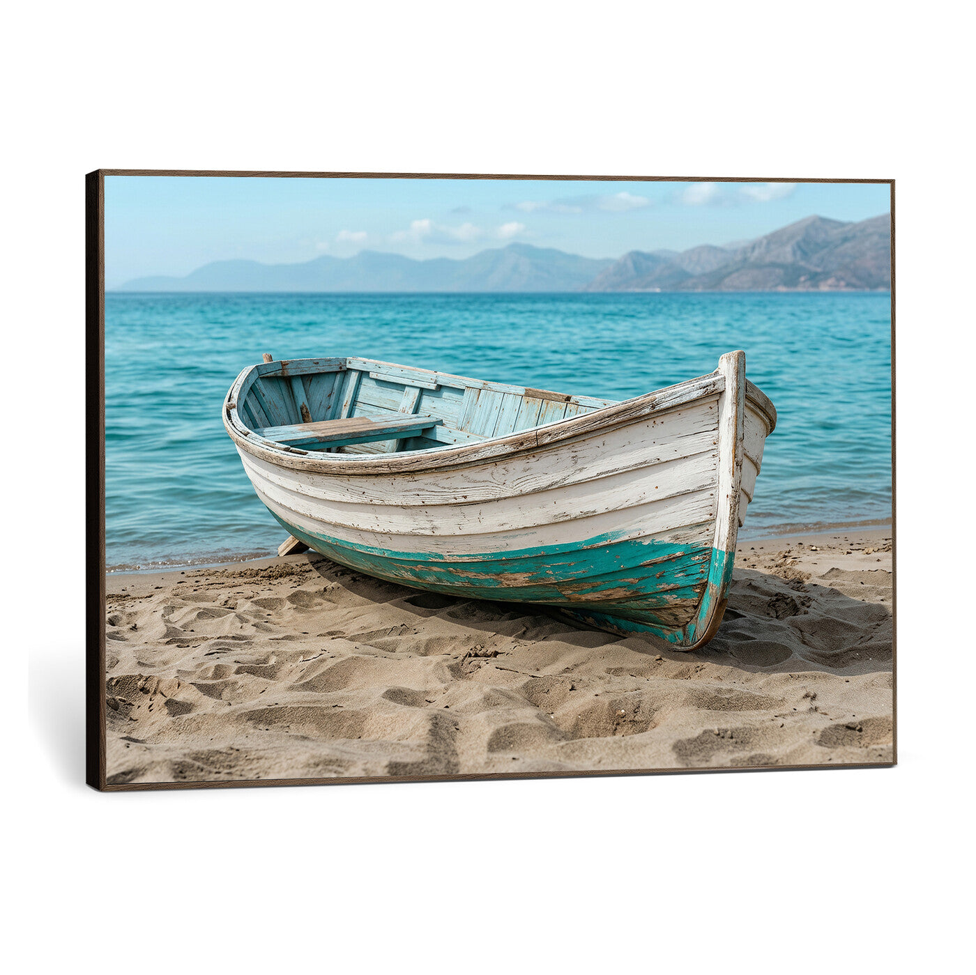 49963709-MGV-CV-36X24 - Coastal Boat Canvas Wall Art Print, Beach Boat Painting, Nautical Ocean Decor, Seascape Wall Art - Ready to Hang