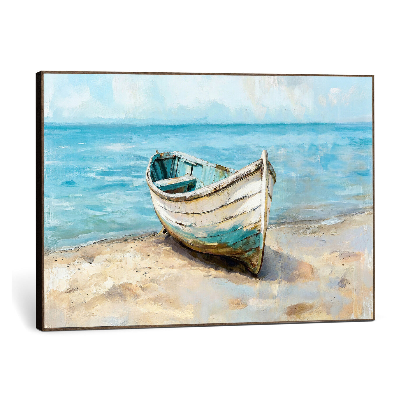 14780565-MGV-CV-36X24 - Coastal Boat Canvas Wall Art Print, Beach Boat Painting, Nautical Ocean Decor, Seascape Wall Art - Ready to Hang