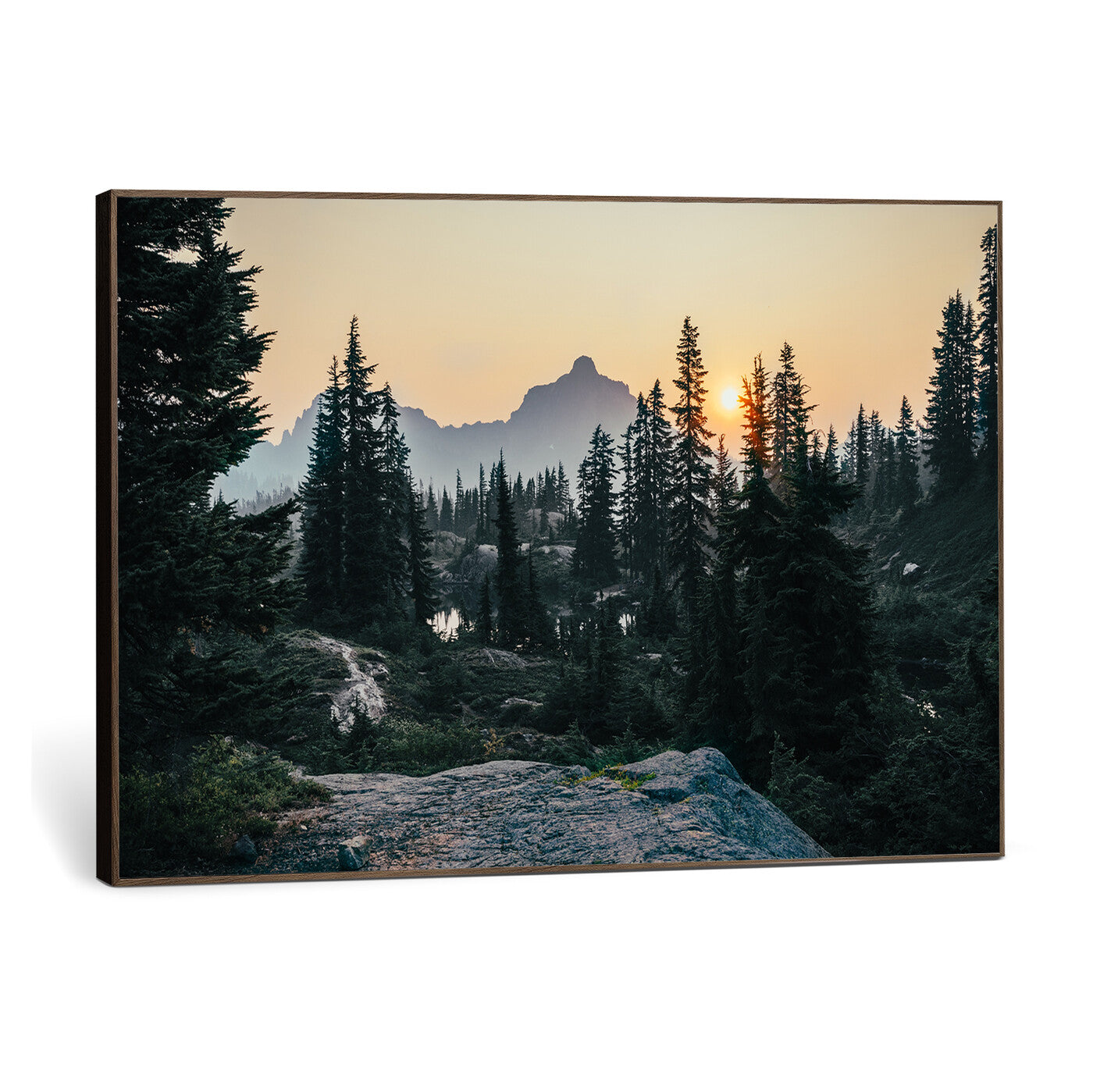 89996020-MGV-CV-36X24 - Mountain Forest Canvas Wall Art Print - Pine Tree Landscape, Sunset Nature Photography, Wilderness Wall Decor, Ready to Hang