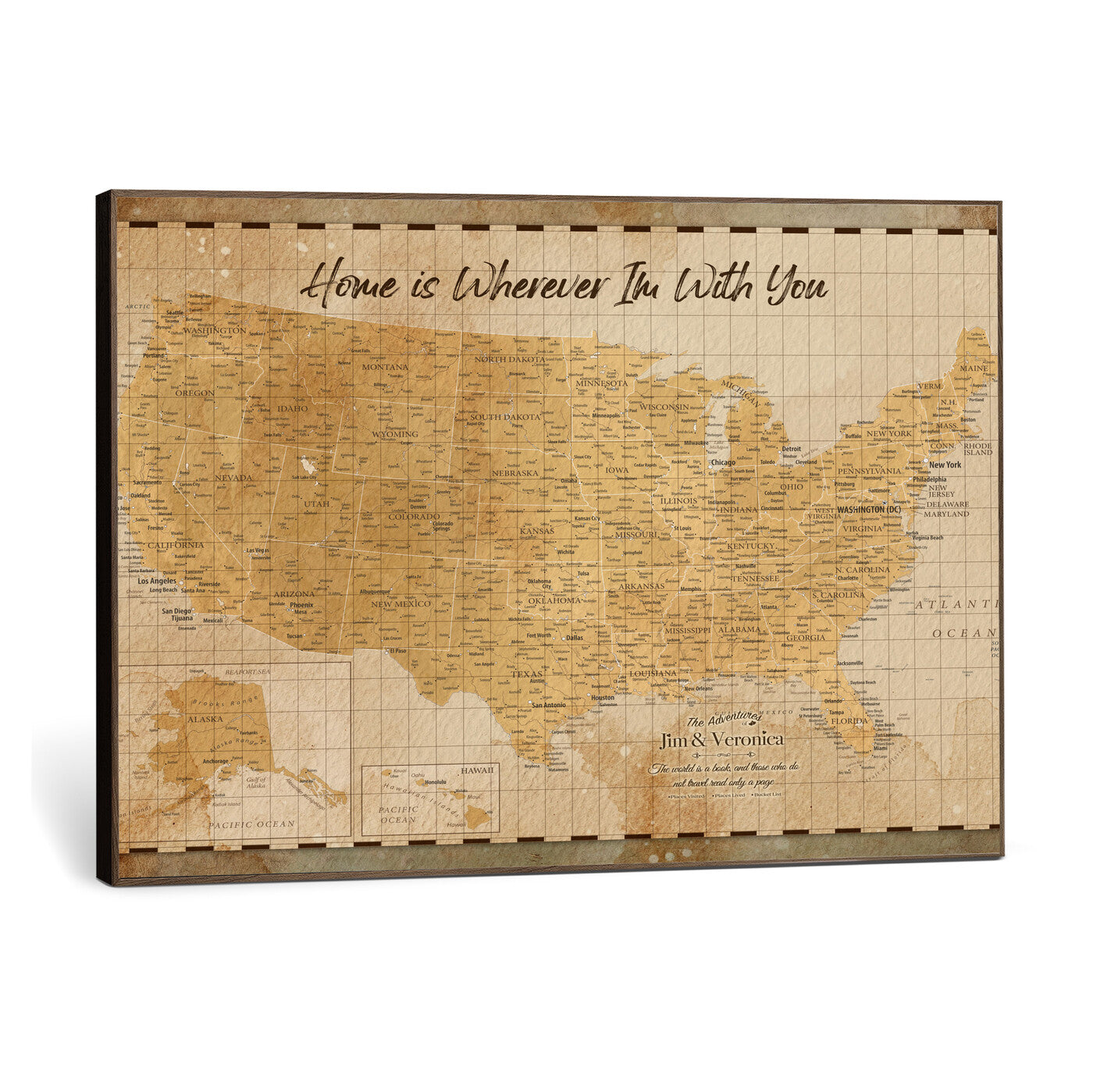 62164711-MGV-CV-36X24 - Personalized USA Push Pin Travel Map, Custom United States Map, Push Pin Map, USA Bucket List Map, Anniversary Gift, Couple Travel Map Wall Art
