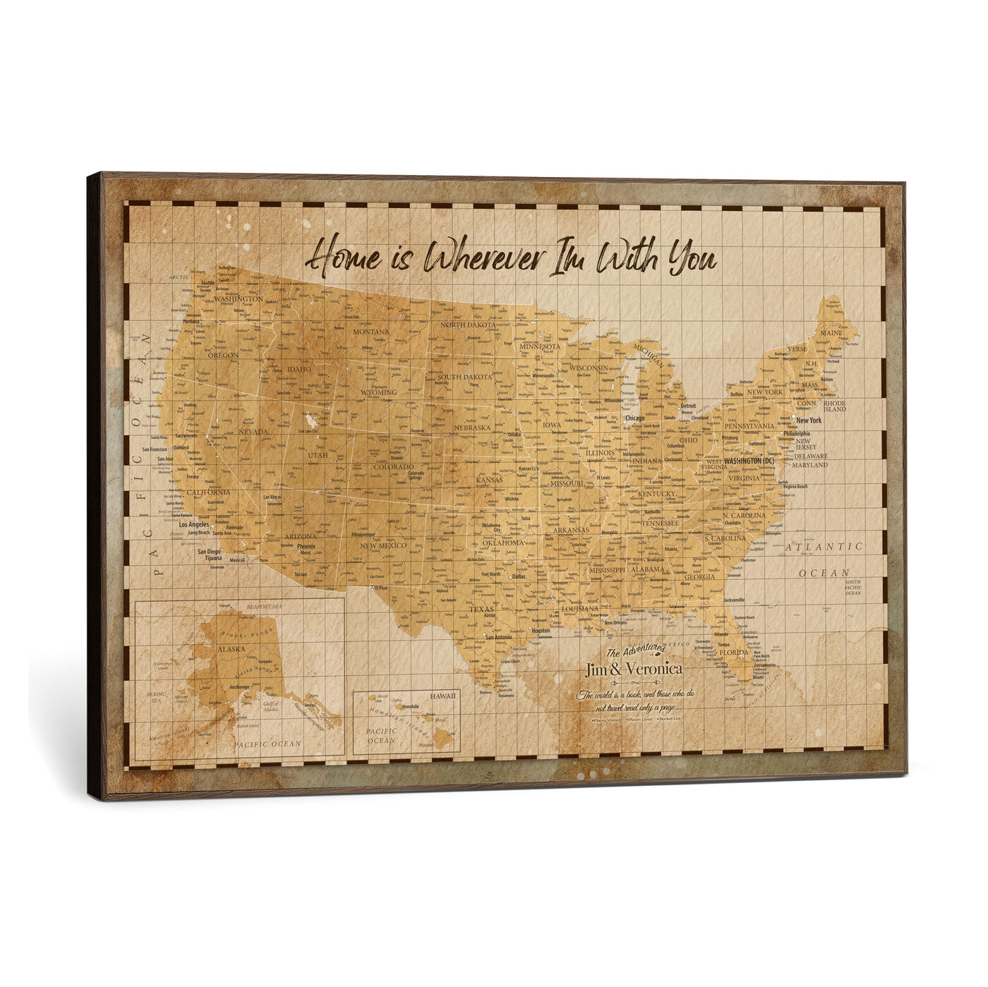 62164711-MGV-CV-36X24 - Personalized USA Push Pin Travel Map, Custom United States Map, Push Pin Map, USA Bucket List Map, Anniversary Gift - Couple Travel Map Wall Art