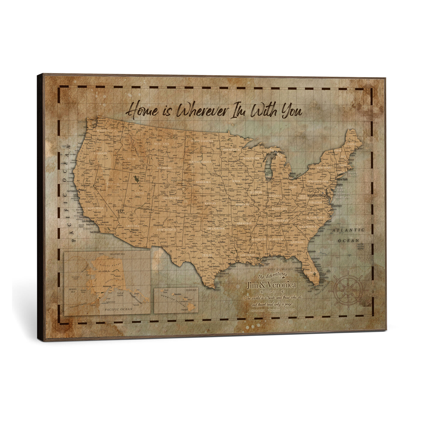 87620242-MGV-CV-36X24 - Personalized USA Push Pin Travel Map Wall Art Canvas Print | Custom United States Map | Push Pin Map - USA Bucket List Map