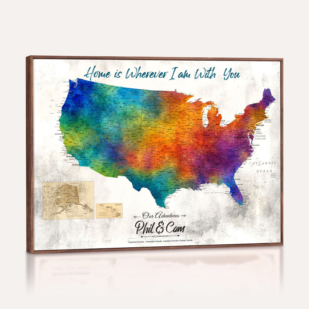 17251793-MGV-CV-36X24 - Watercolor USA Travel Map with Pins Colorful Modern Canvas Wall Art