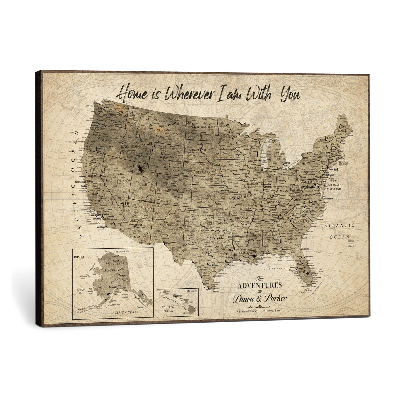 25440520-MGV-CV-36X24 - Personalized United States Map Canvas Wall Art with Push Pins Detailed