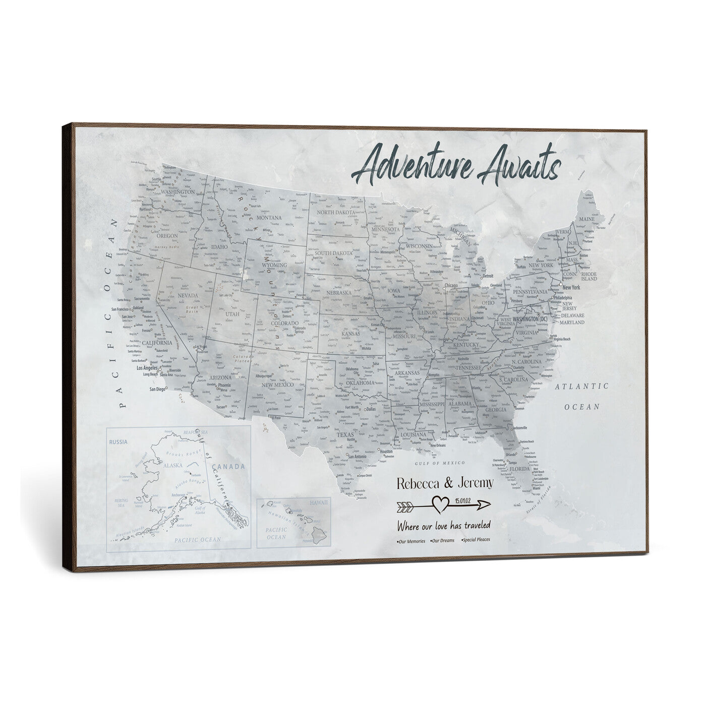 66120672-MGV-CV-36X24 - Personalized America Push Pin Travel Map Canvas Wall Art for Custom Family Gift