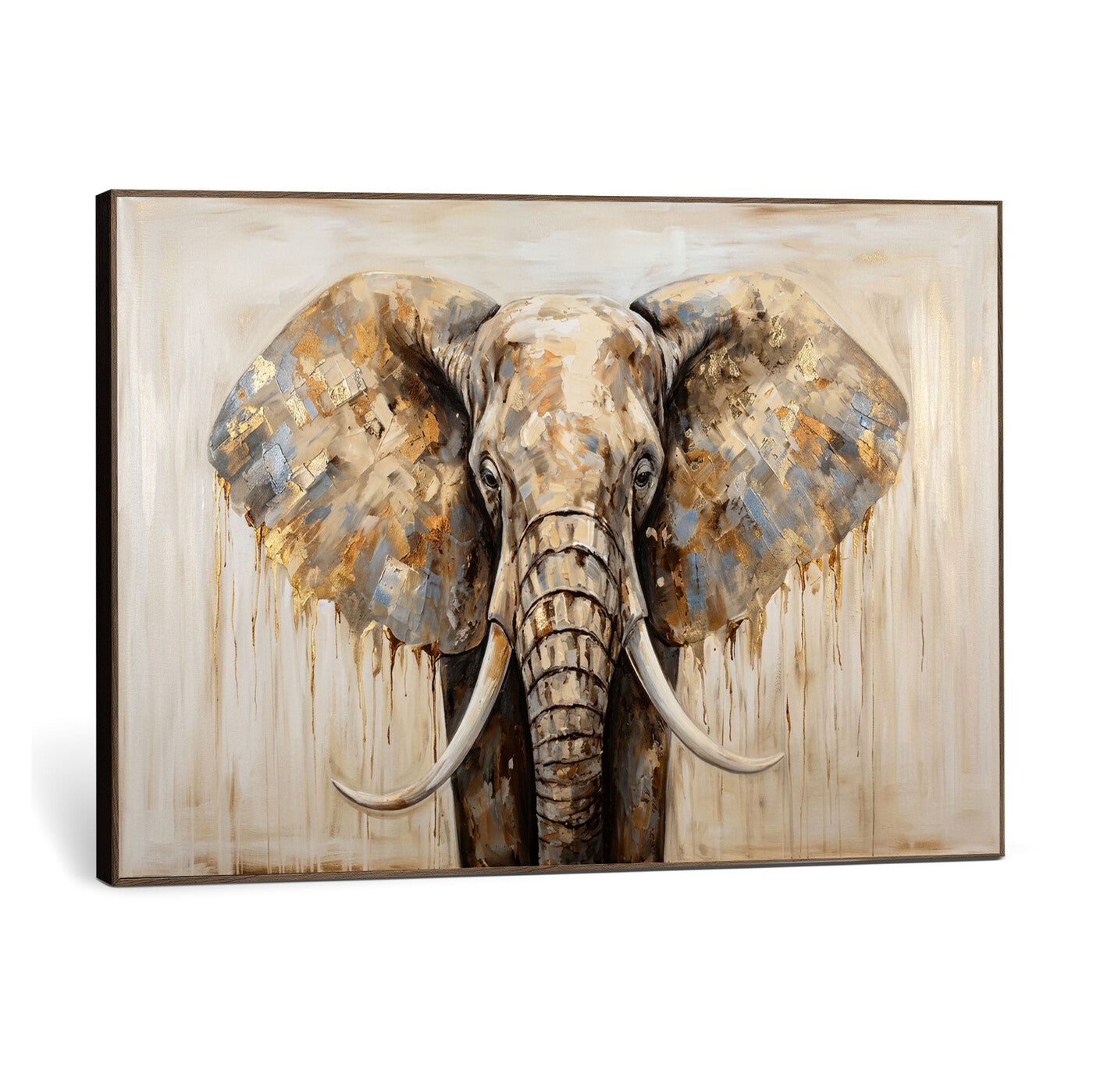 95819221-MGV-CV-36X24 - Gold Leaf Elephant Canvas Wall Art Abstract African Wildlife Painting Print
