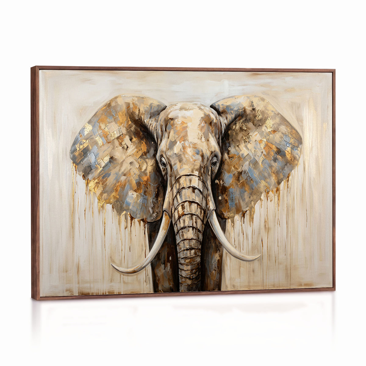 95819221-MGV-CV-36X24 - Gold Leaf Elephant Canvas Wall Art Abstract African Wildlife Painting Print