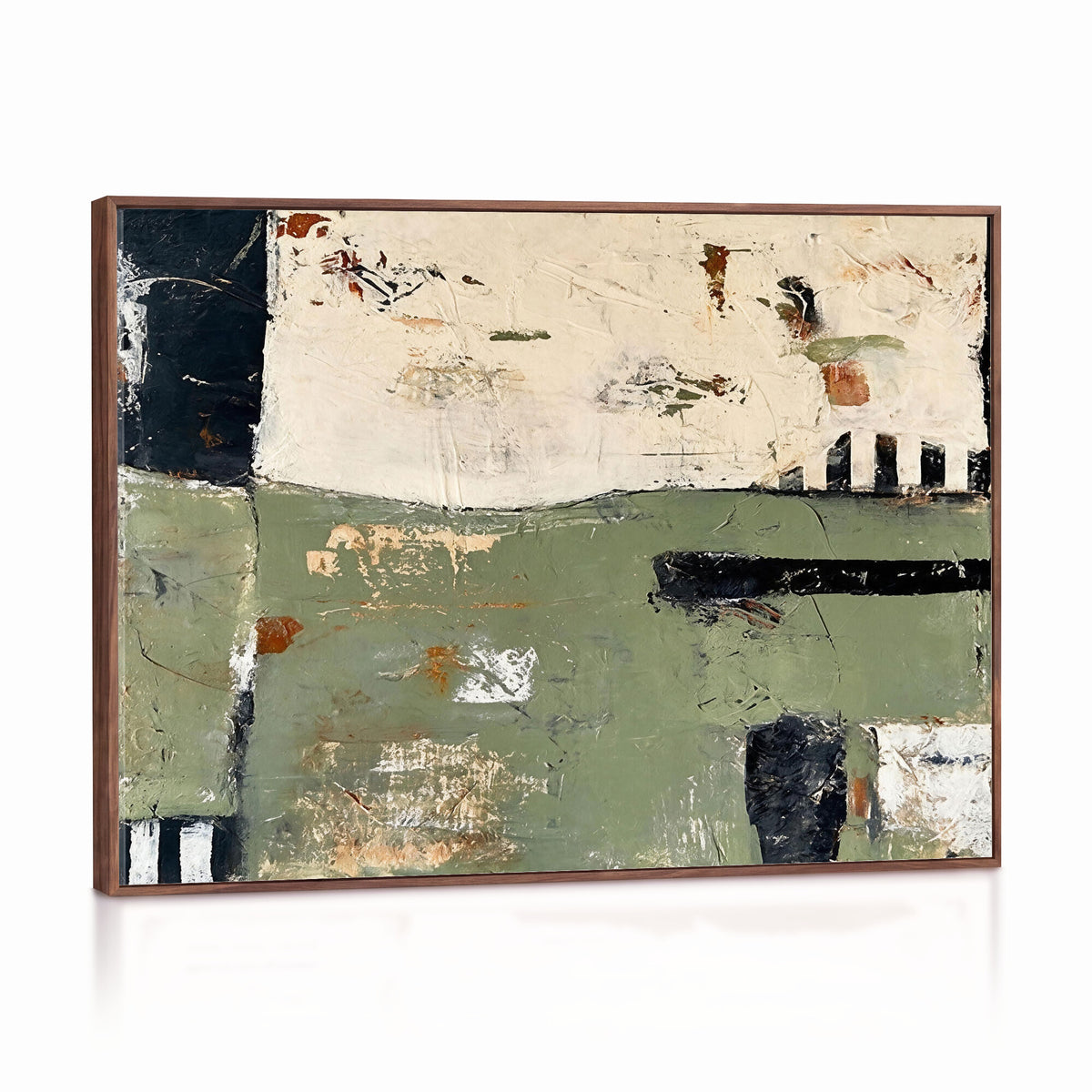 77942087-MGV-CV-36X24 - Sage Green Abstract Geometric Landscape Wall Art Canvas Print, Modern Minimalist Decor