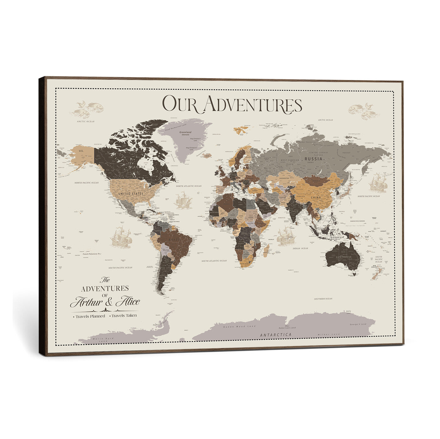 58777746A-MGV-CV-36X24 - Push Pin Customize World Map Wall Art Canvas Print, Modern Decorative Framed Map Artwork Prints for Living Room, Office, Bedroom Wall Decor