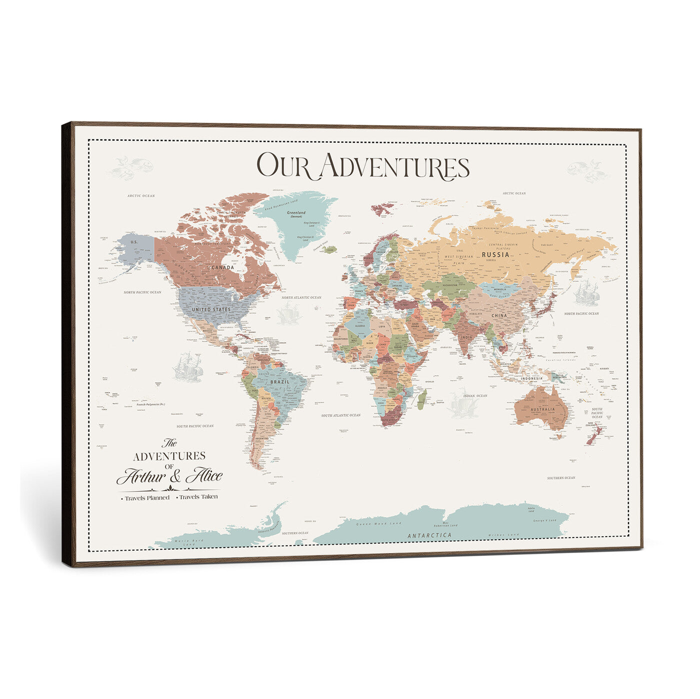 NEWMAP-4-MGV-CV-36X24 - Push Pin Customize World Map with Pins Board Wall Art Canvas Print