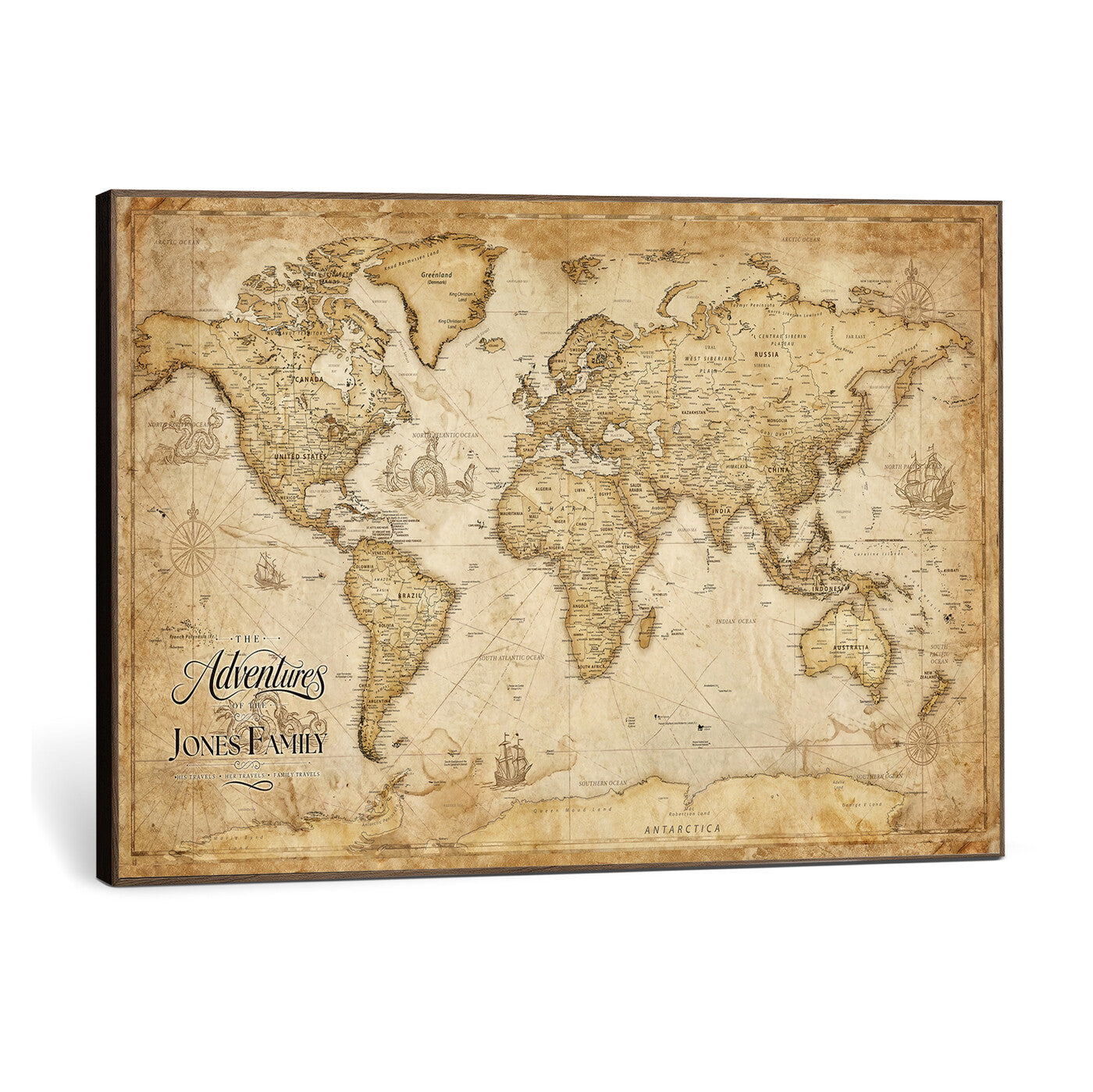 60956619-MGV-CV-36X24 - Custom Push Pin World Map Canvas Print – Personalized Travel Map Wall Art