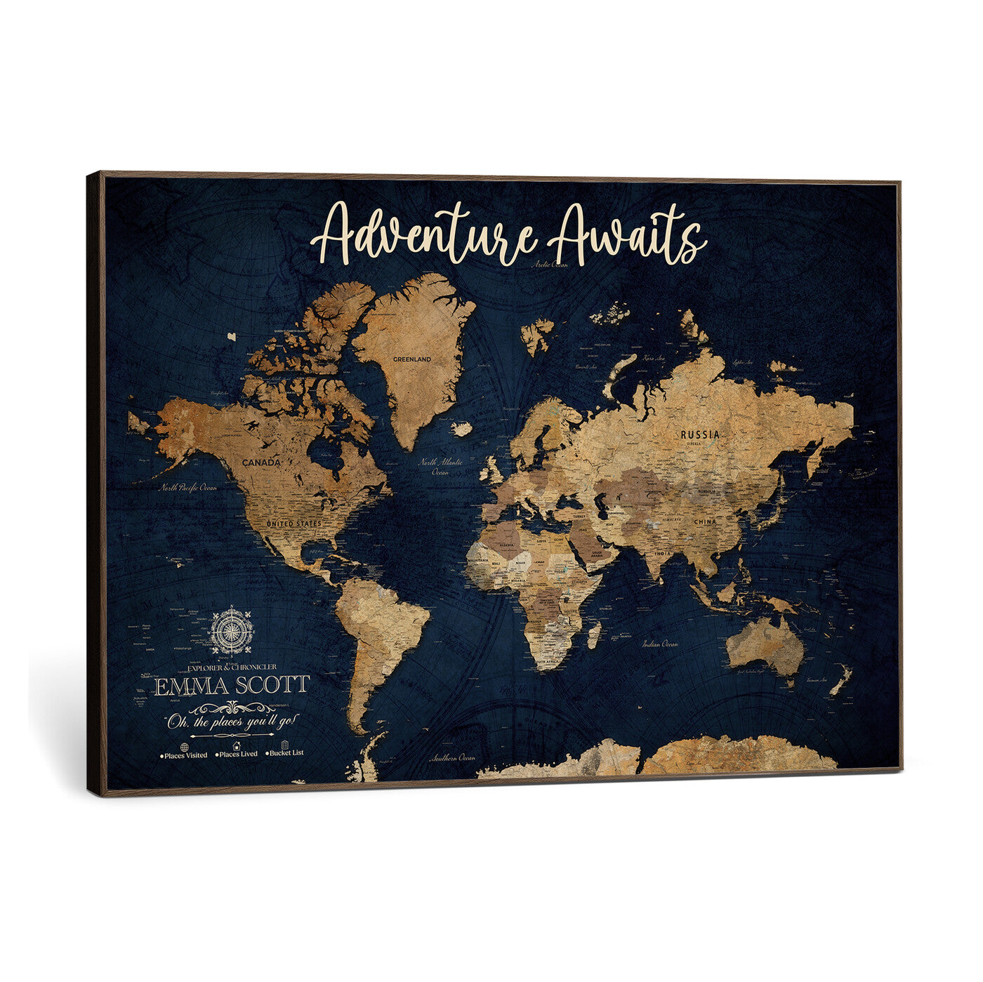 44399597-MGV-CV-36X24 - Custom Push Pin World Map Canvas Print – Personalized Travel Map Wall Art