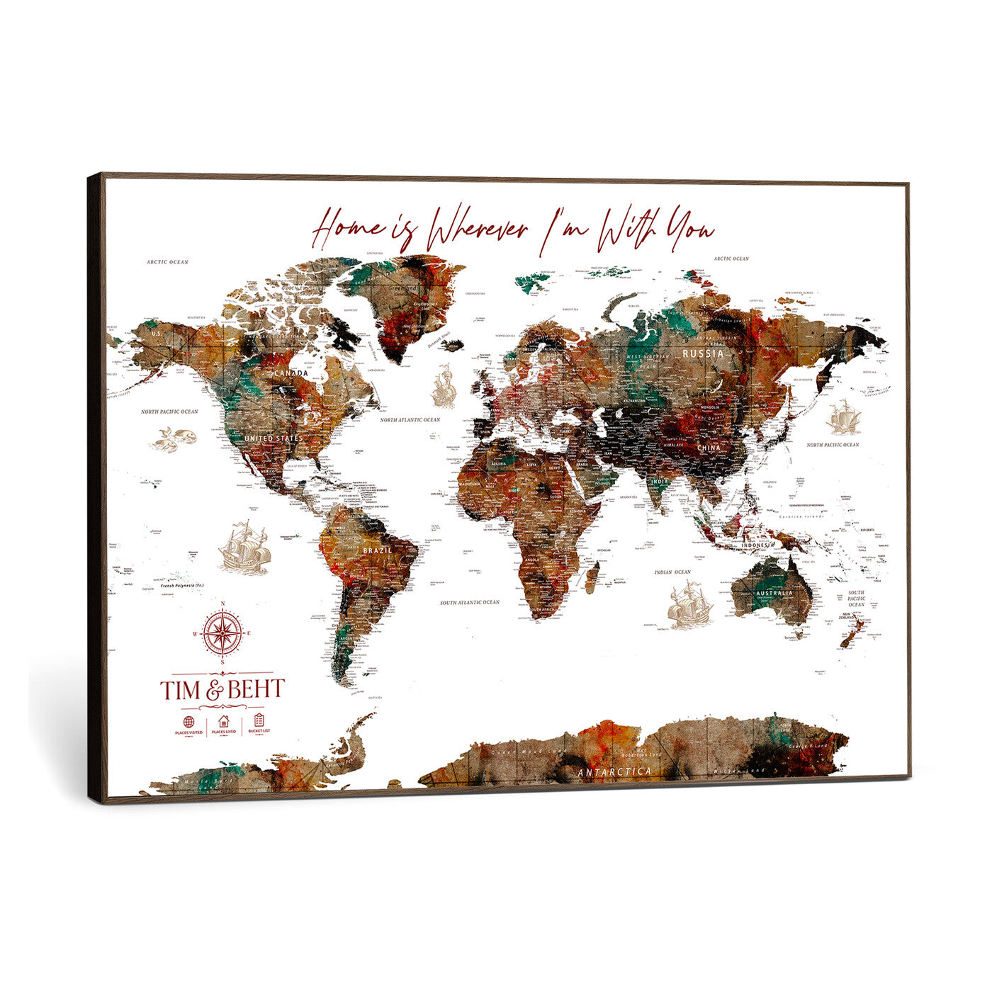 116MESUT-MGV-CV-36X24 - Custom Push Pin World Map Canvas Print – Personalized Travel Map Wall Art