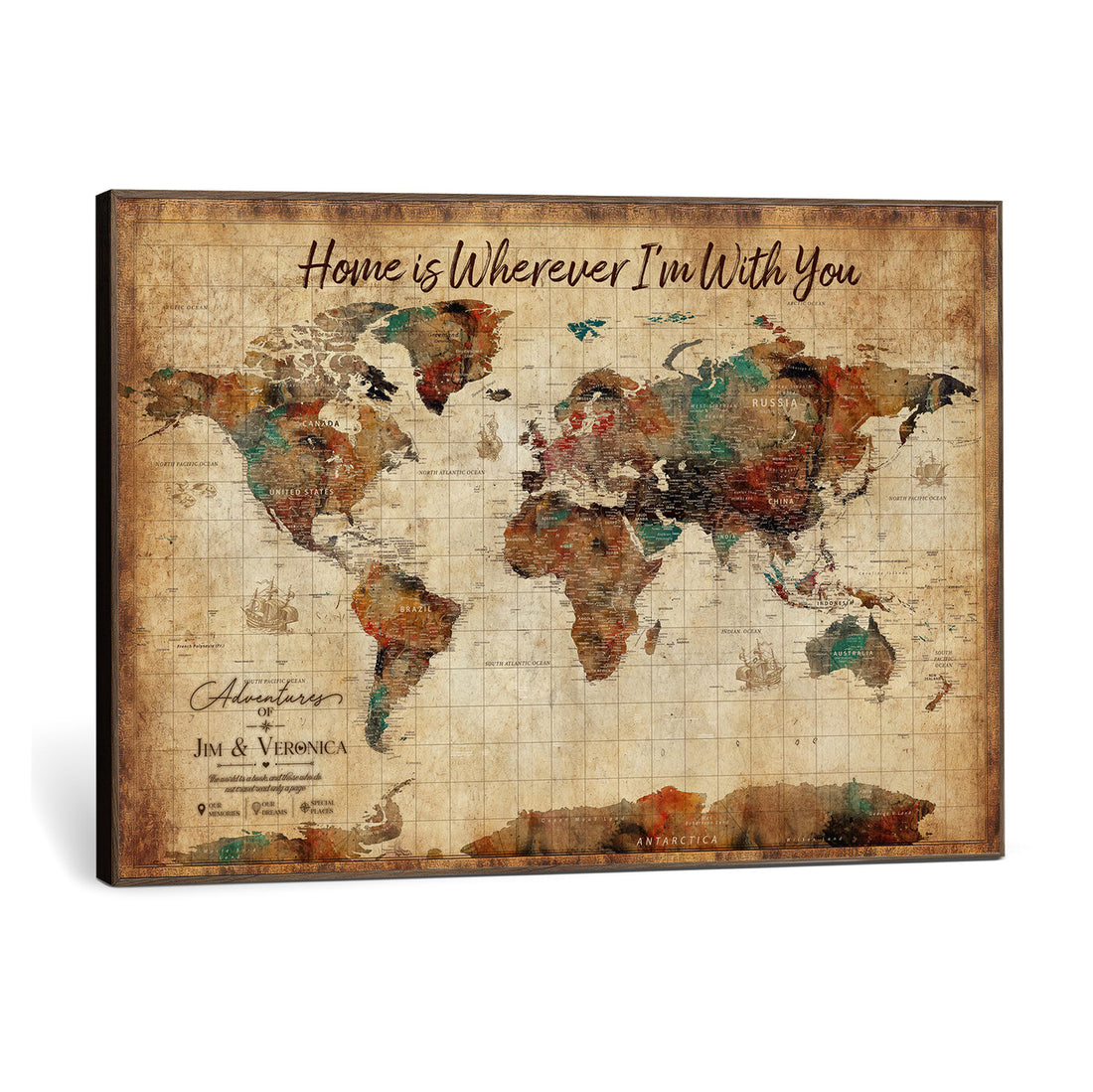 Custom Push Pin World Map Wall Art, Family Travel Tracker, Family Room and Dining Room Decor