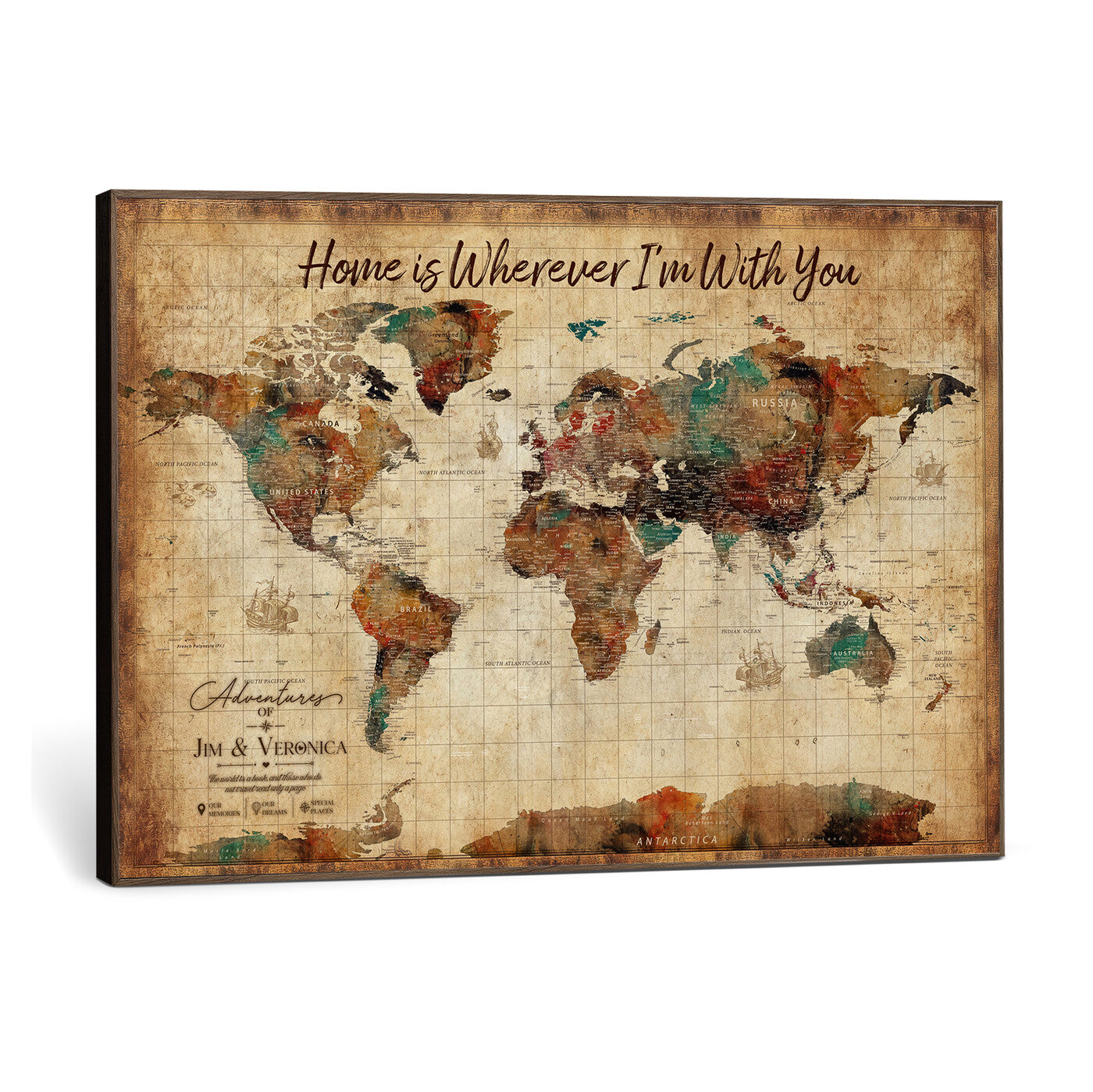 48389322-MGV-CV-36X24 - Custom Push Pin World Map Canvas Print – Personalized Travel Map Wall Art