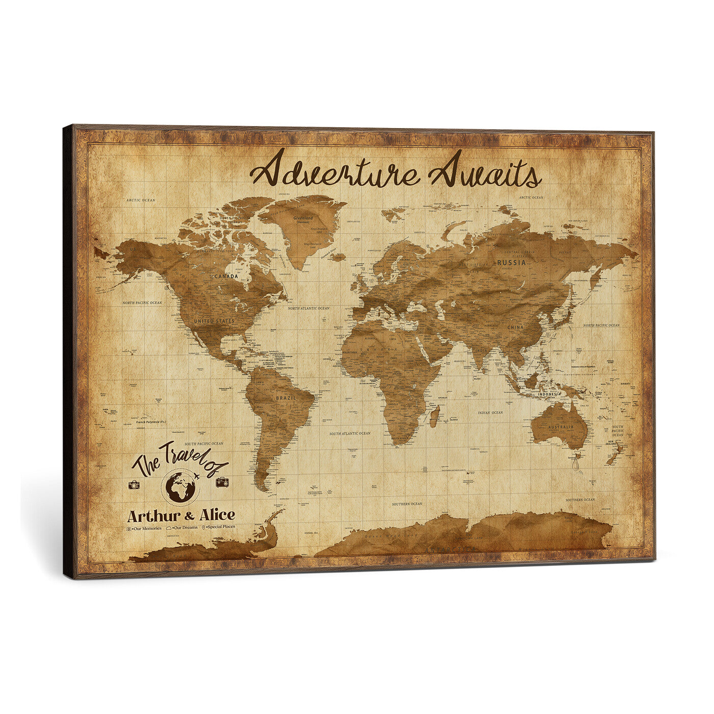 43427501-MGV-CV-36X24 - Custom Push Pin World Map Canvas Print – Personalized Travel Map Wall Art