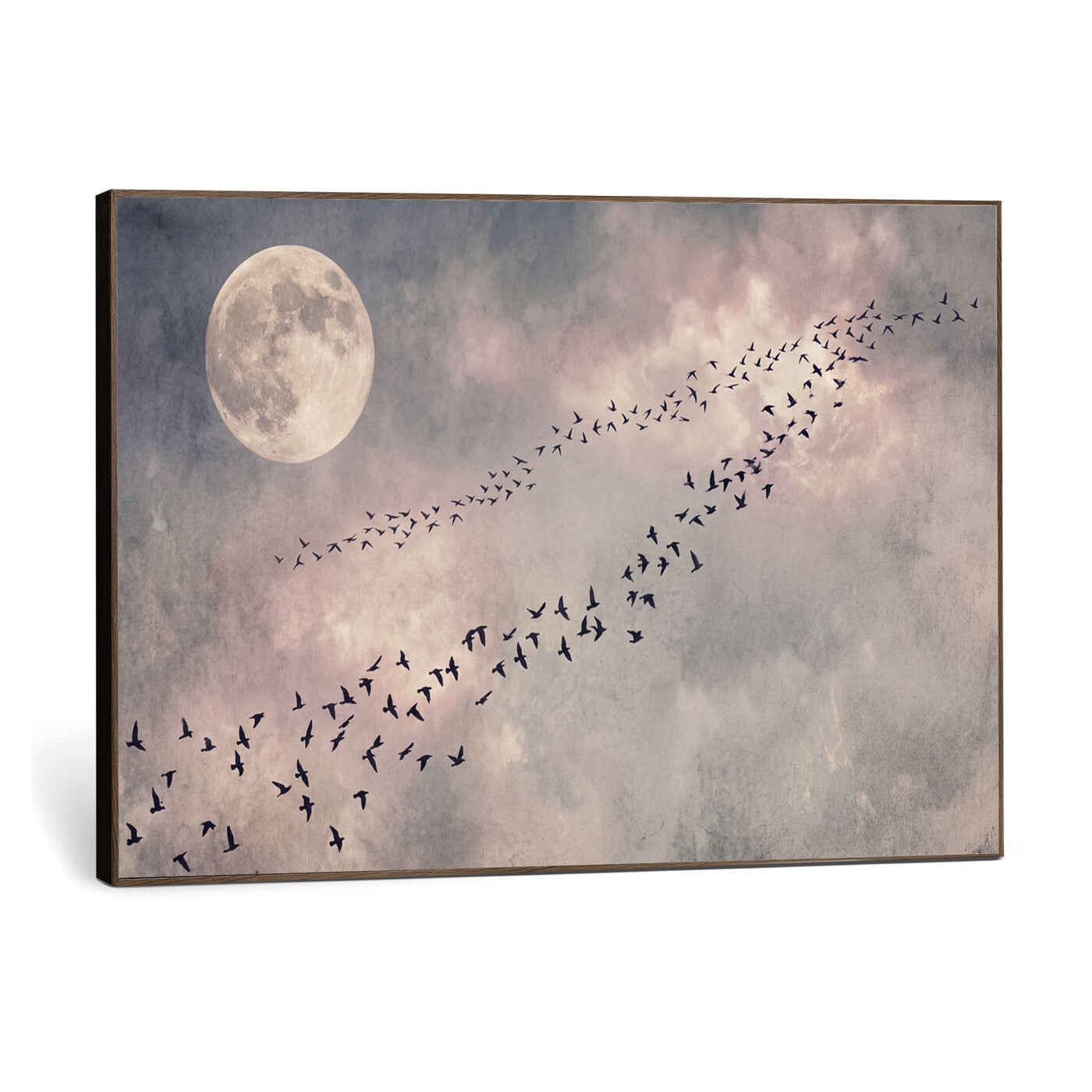 52339590-MGV-CV-36X24 - Birds Flying to Moon Wall Art Canvas Print - Vintage Surreal Night Sky Sky Print