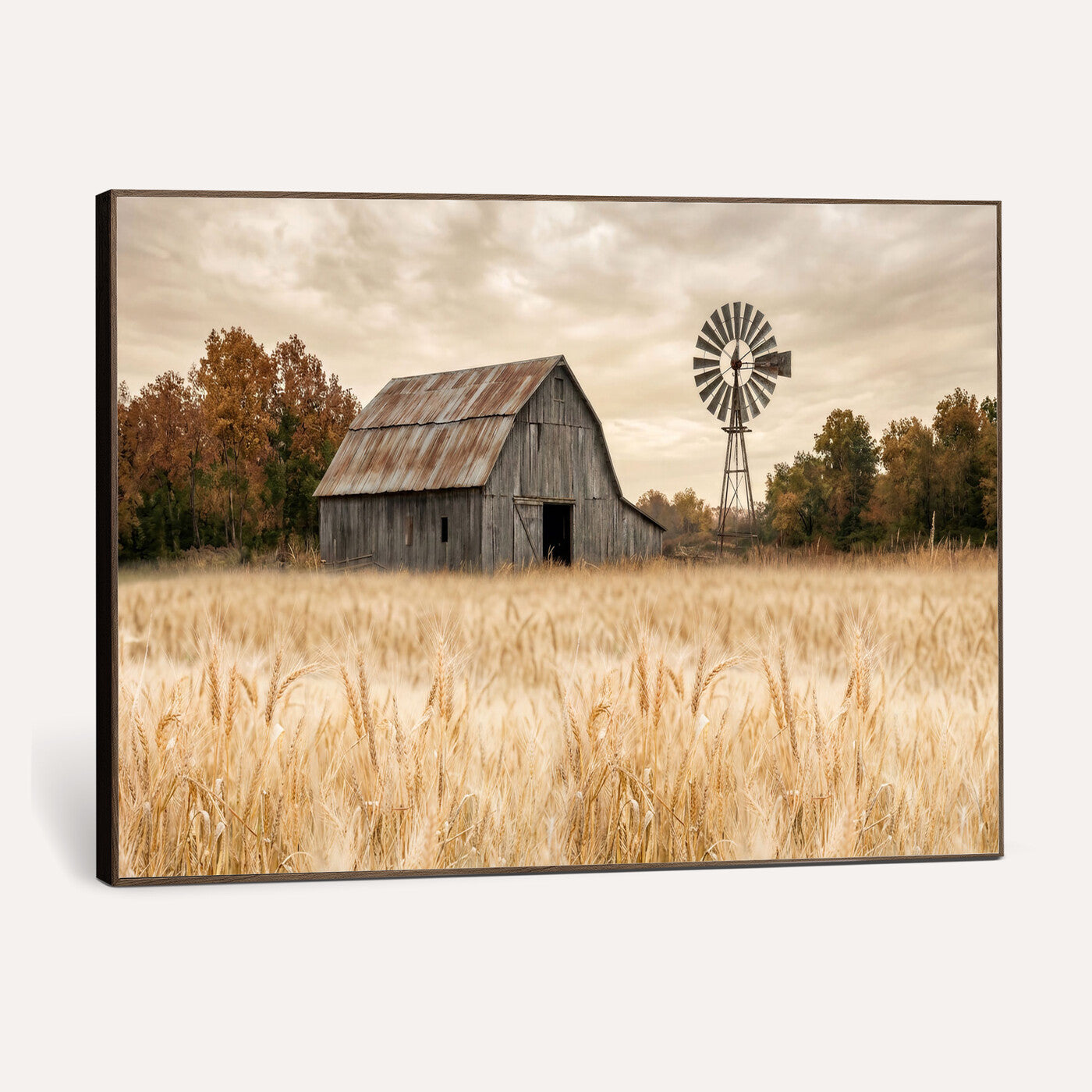 99640659-MGV-CV-36X24 - Rustic Farmhouse Barn and Windmill Wall Art Canvas Print, Country Landscape Photography Print