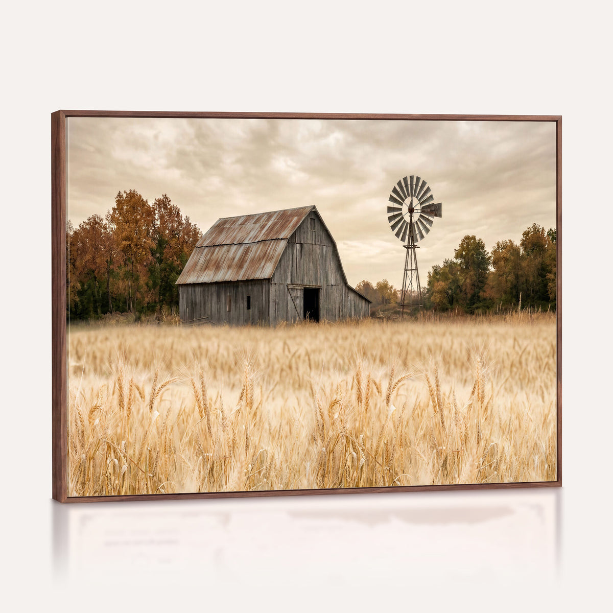 99640659-MGV-CV-36X24 - Rustic Farmhouse Barn and Windmill Wall Art Canvas Print, Country Landscape Photography Print