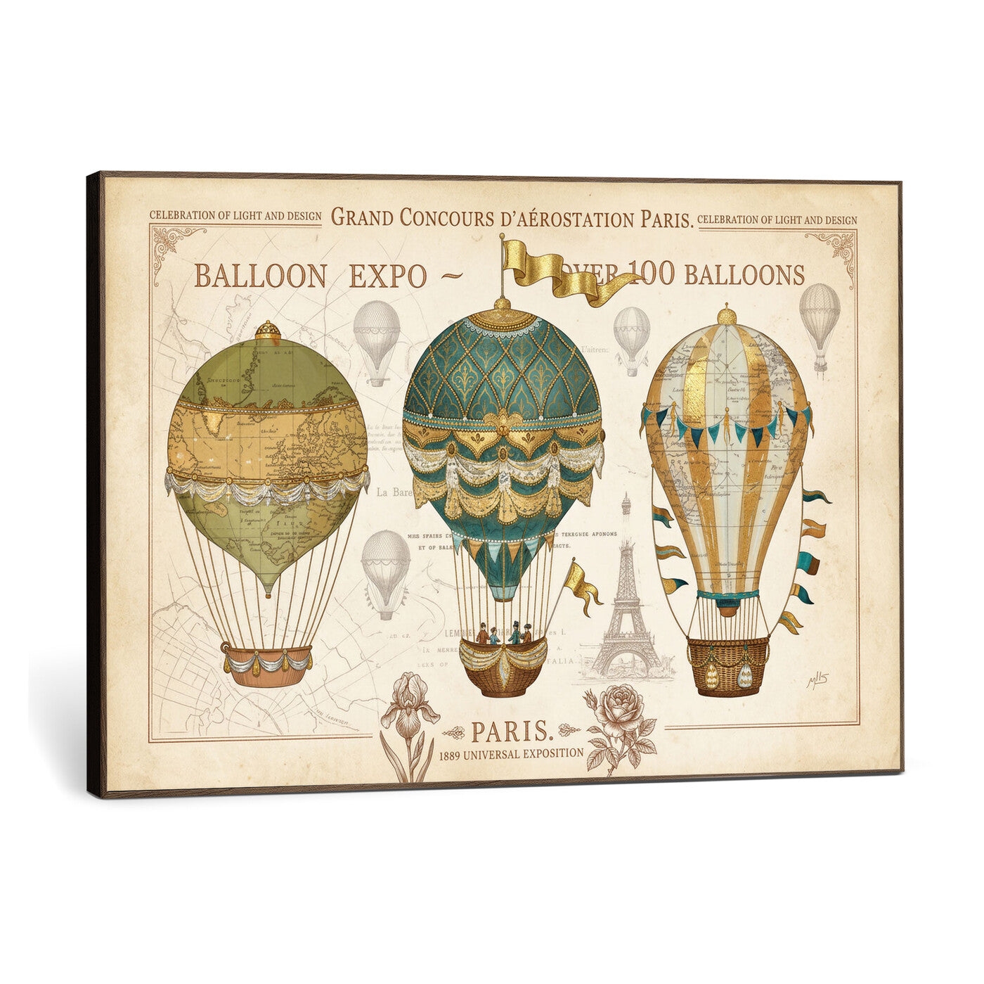 31530449-MGV-CV-36X24 - Kimberly Allen Paris Balloon Expo Wall Art Canvas Print, Vintage 1889 French Hot Air Balloon Poster