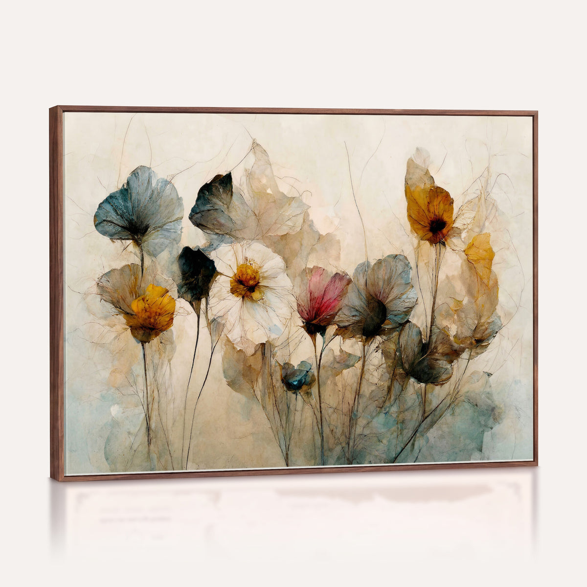 86802229-MGV-CV-36X24 - Vintage Dried Floral Meadow Wall Art Canvas Print, Translucent Watercolor Flowers Painting Print
