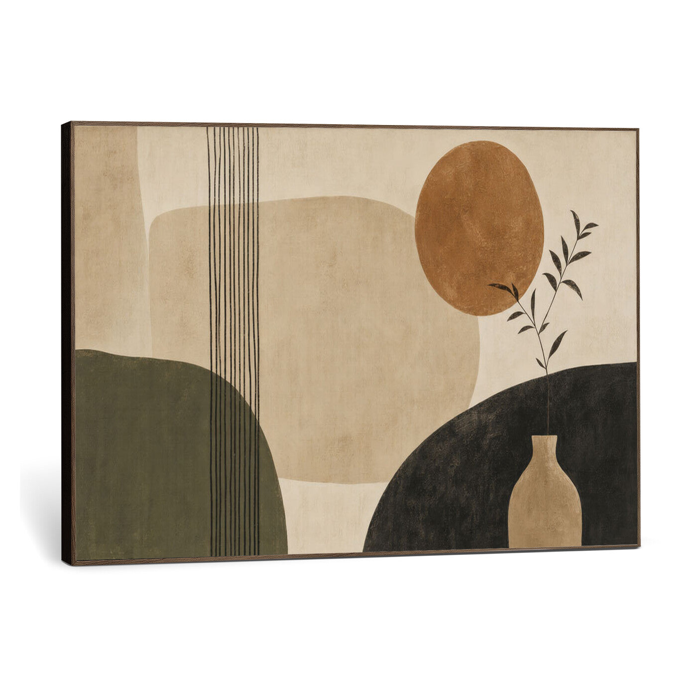 29113684-MGV-CV-36X24 - Japandi Minimalist Abstract Wall Art Canvas Print, Sage Green and Terracotta Sun Botanical Painting Print