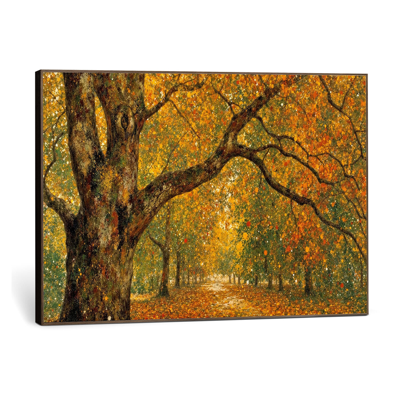 11536138-MGV-CV-36X24 - Vintage Autumn Forest Path Wall Art Canvas Print, Golden Leaves Impressionist Painting Print