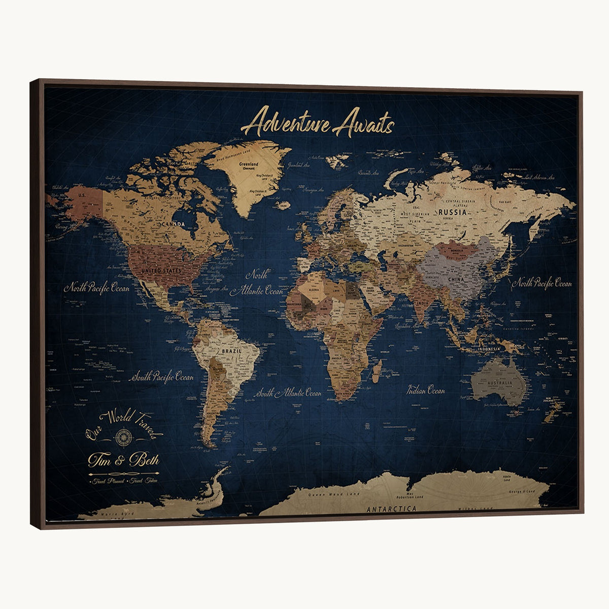 74477969-MGV-CV-36X24 - Custom Push Pin Travel Map Canvas Print, Family Travel Tracker, Study and Entryway Decor